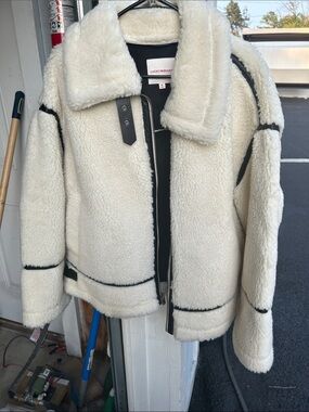 Lucky Brand Cream Faux Shearling Jacket with Black Trim